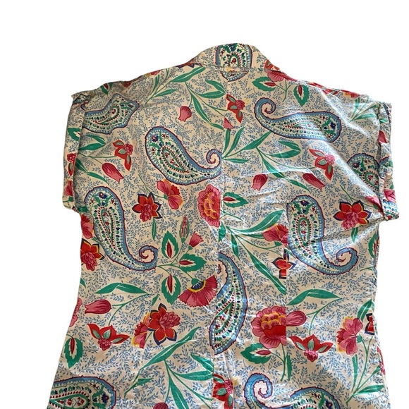 Vintage 100 % Cotton Paisley Floral white blue pink button up shirt top classic - Picture 8 of 8